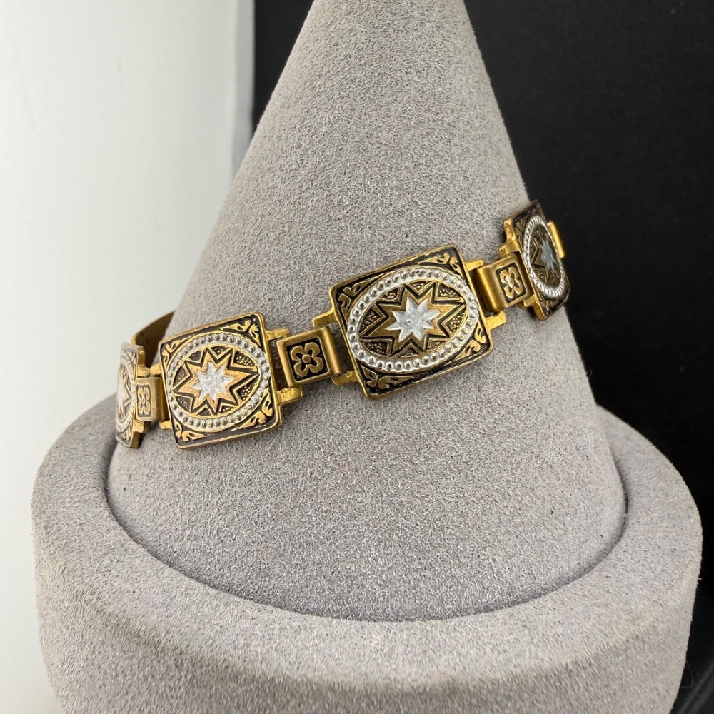 Vintage Damascene Bracelet Gold Tone 7.5"